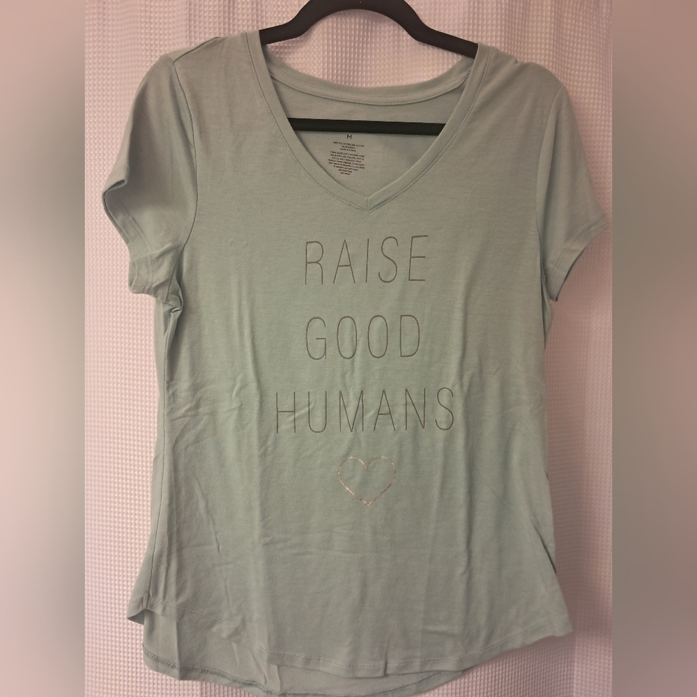 Apt. 9 Light Green V-Neck Tee with Positive Message
